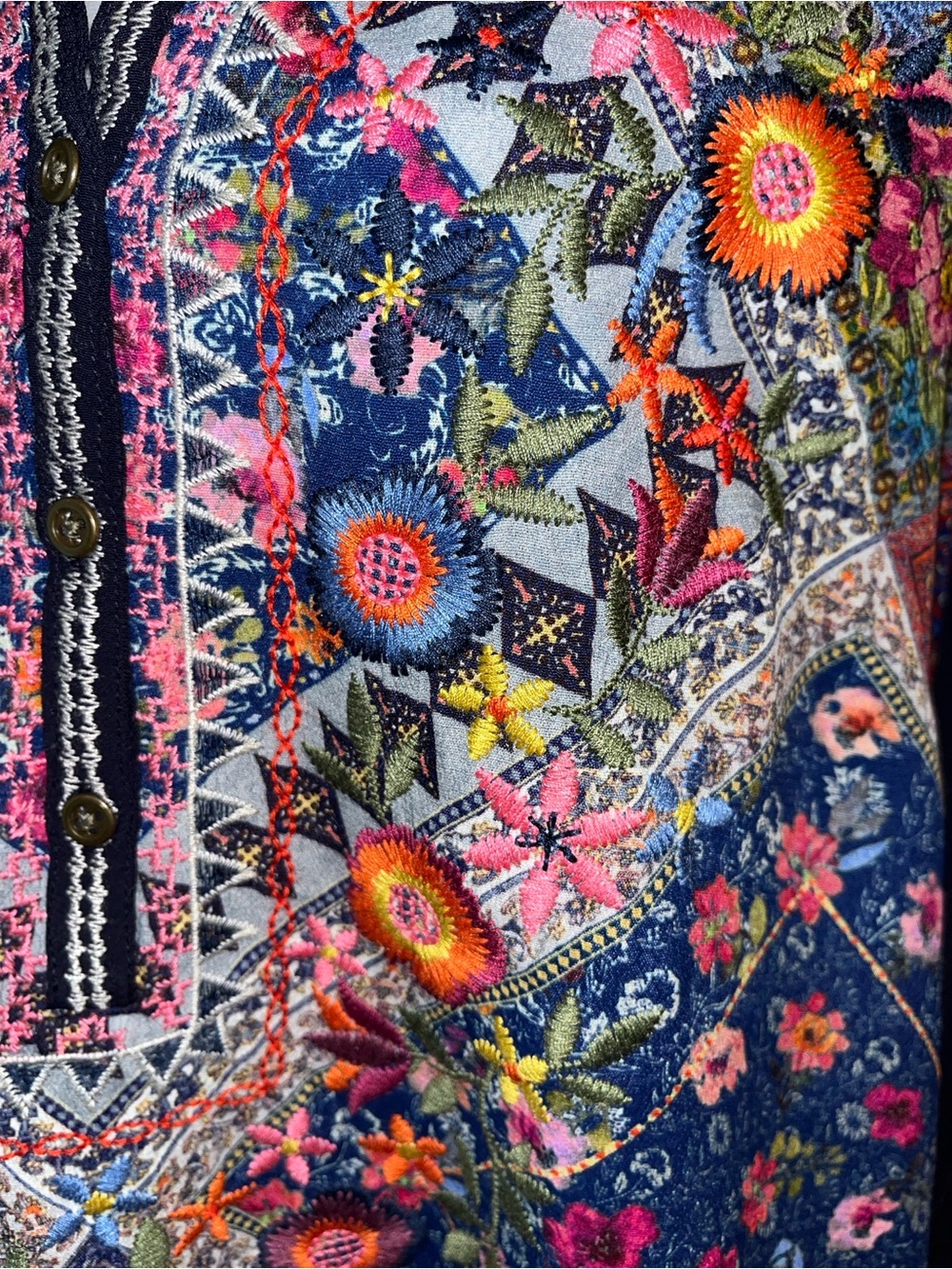John Mark Navy Blue Multi Scarf Embroidered Floral Tunic - Picture 7 of 16